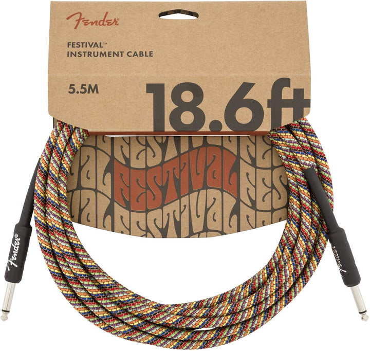 Fender Festival Instrumentenkabel, gerad/gerade, 18,6', reiner Hanf, Regenbogen