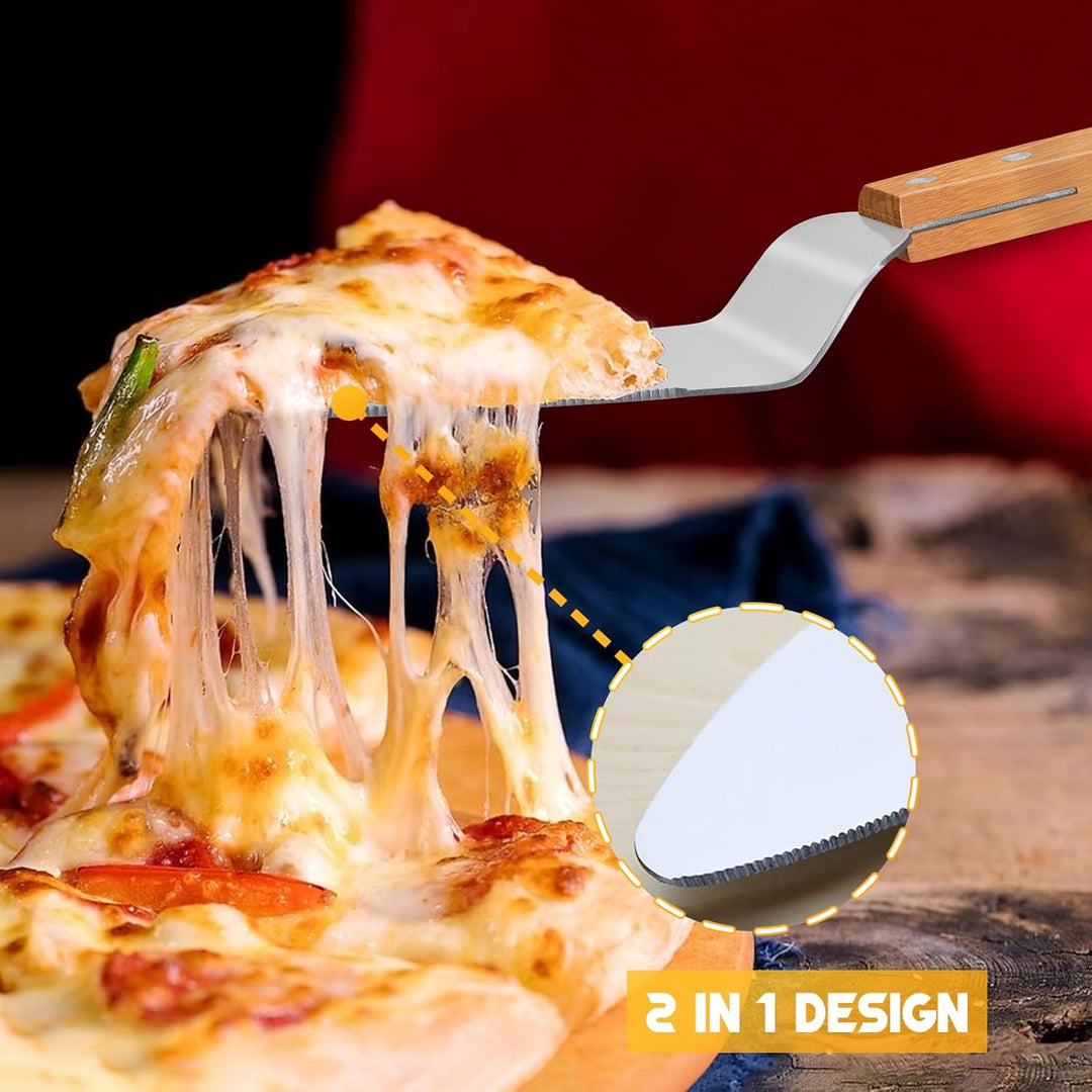 Pizzaschneider Gross - Profi Pizzamesser (Pizza Cutter) aus Edelstahl 35cm mit Holzgriff & Klingensc