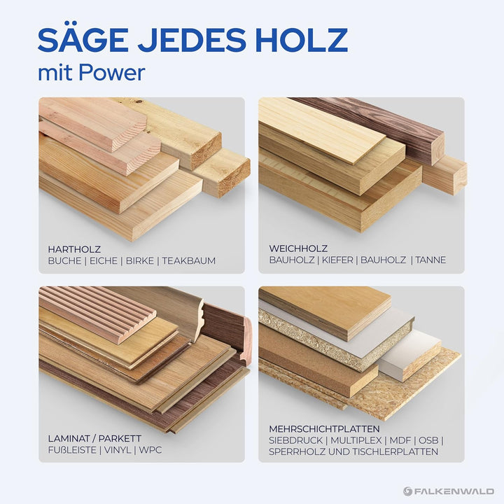 FALKENWALD® Stichsägeblätter Holz 10x T344D – High Speed Wood - Extra lang (152mm) für tiefe Schnitt