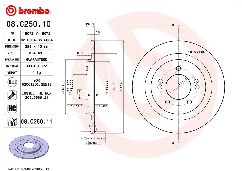 Brembo 08.C250.11 Bremsscheibe Rotoren