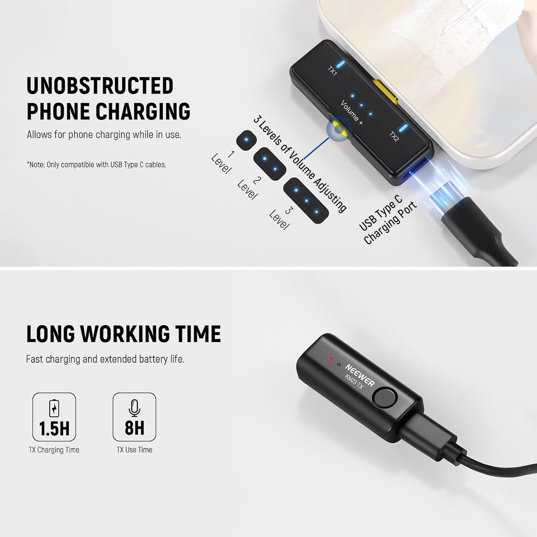 NEEWER Lavalier Kabelloses Mikrofonsystem, 1x USB C Empfänger mit OTG Adapter &amp; 1x Noise Cancelling