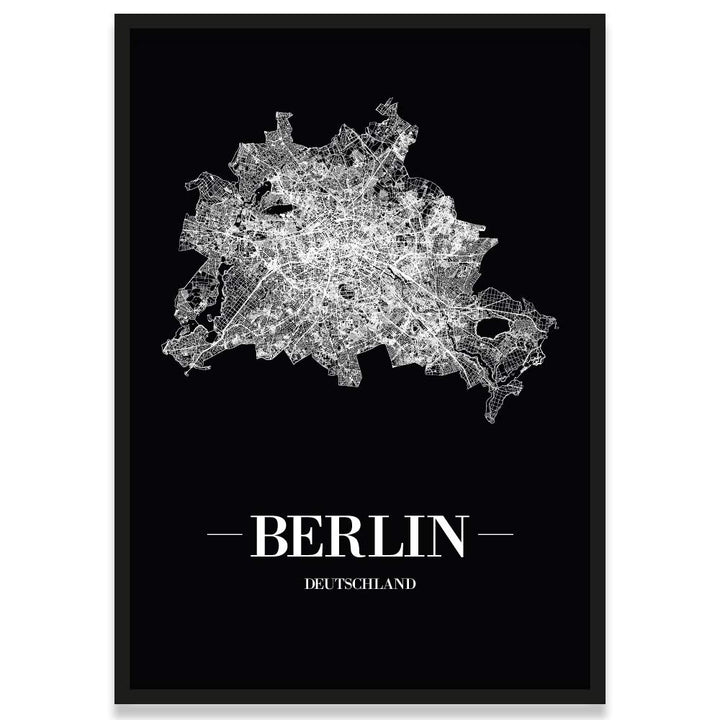 JUNIWORDS Stadtposter, Berlin, Wähle eine Grösse, 40 x 60 cm, Poster mit Rahmen, Schrift A, Schwarz