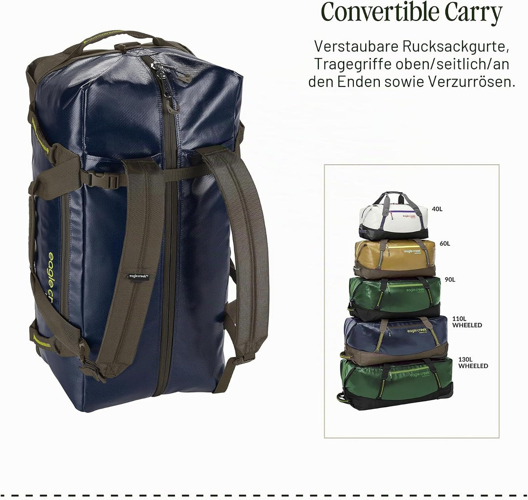 Eagle Creek Migrate Reisetasche 60L I Recyceltes wasserabweisendes Material I Rucksack-Funktion I 60