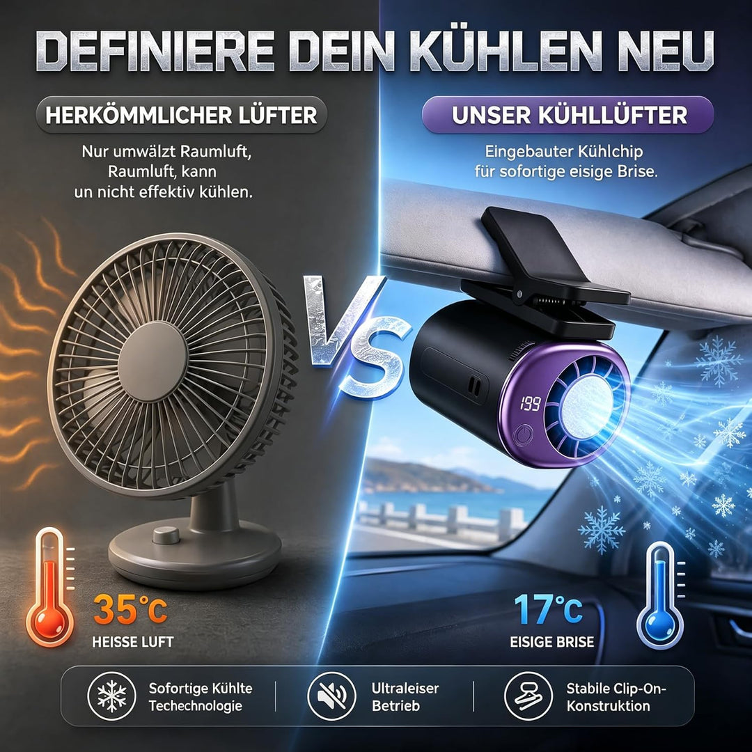 Auto Ventilator, Auto Clip on Klimaanlage Ventilator mit LED Display | 360° Drehung, 199 Einstellbar