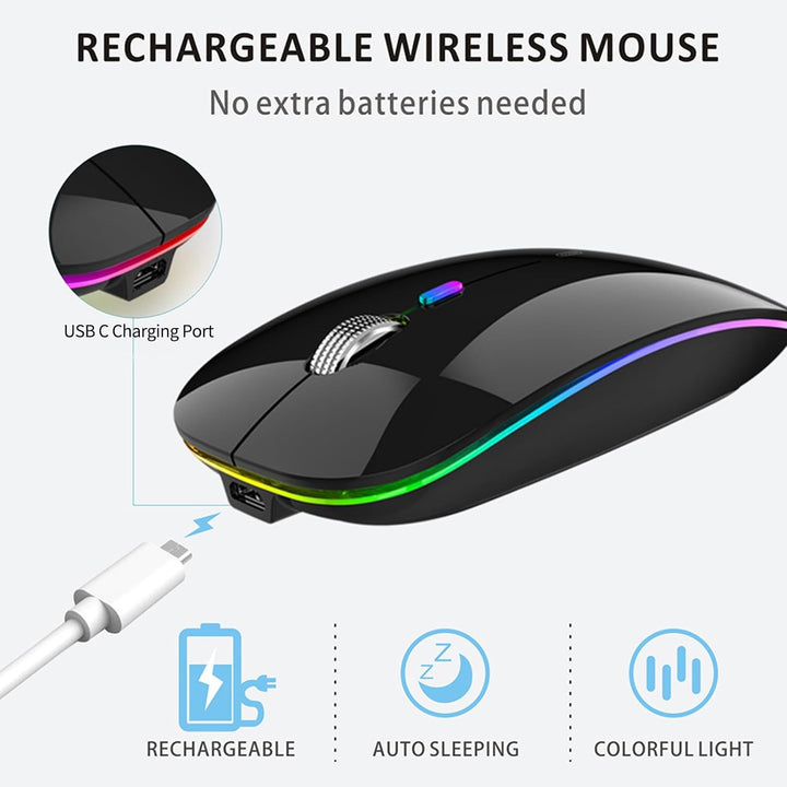Uiosmuph G12 Maus Kabellos, LED 2.4G Leise Funkmaus Wiederaufladbar Wireless Mousemit Nano-USB-Empfä