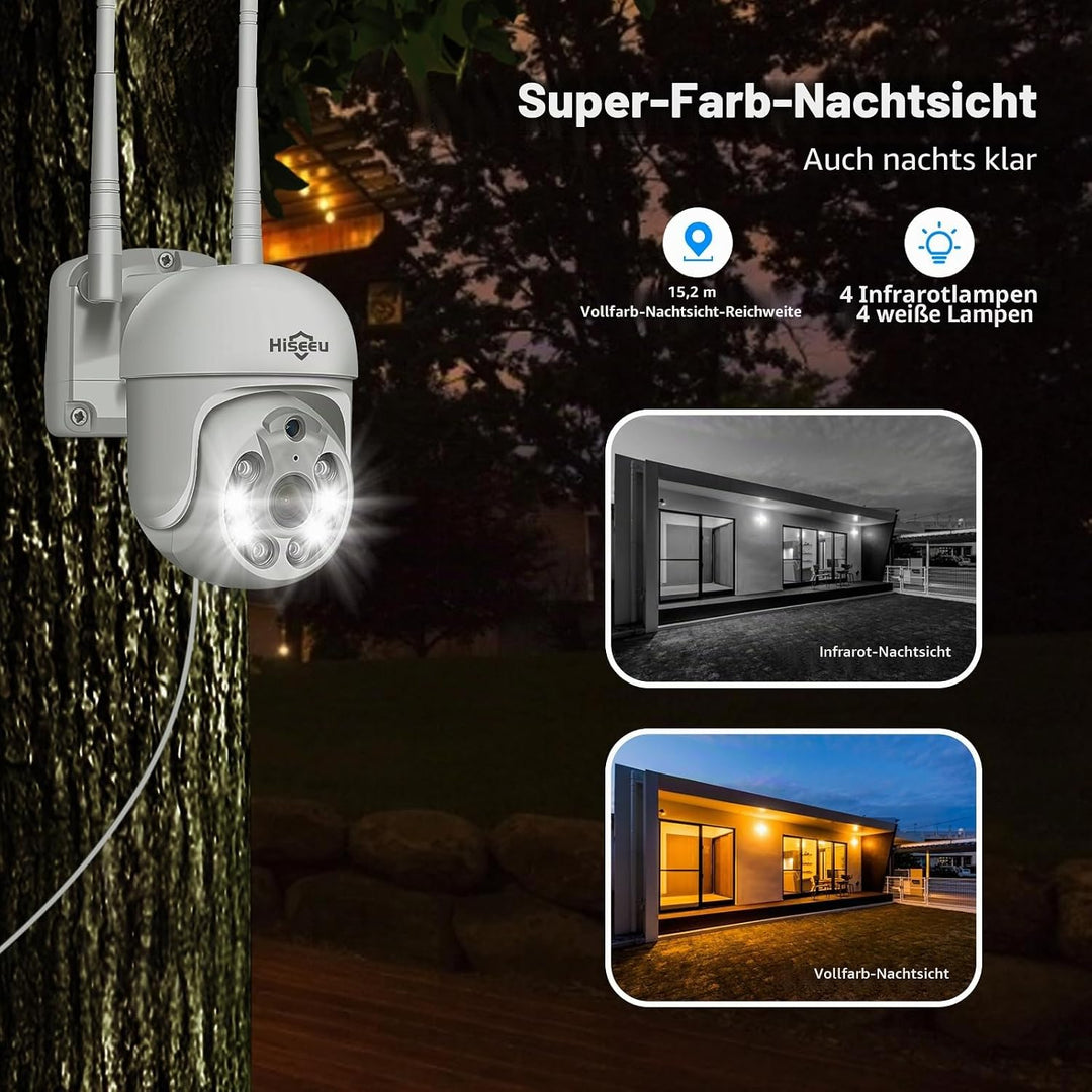 Hiseeu [5MP+1TB] WLAN Überwachungskamera Set Aussen mit 10CH Wireless NVR,4x5MP PTZ Kabellose Kamera