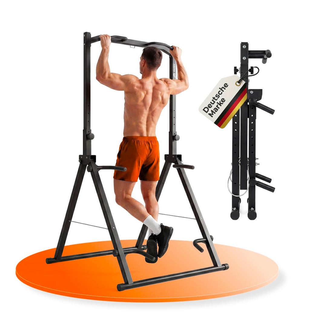 Parex Klappbarer Power Tower – 4-in-1 Klimmzugstange freistehend & Dip Station, Höhenverstellbare Kr