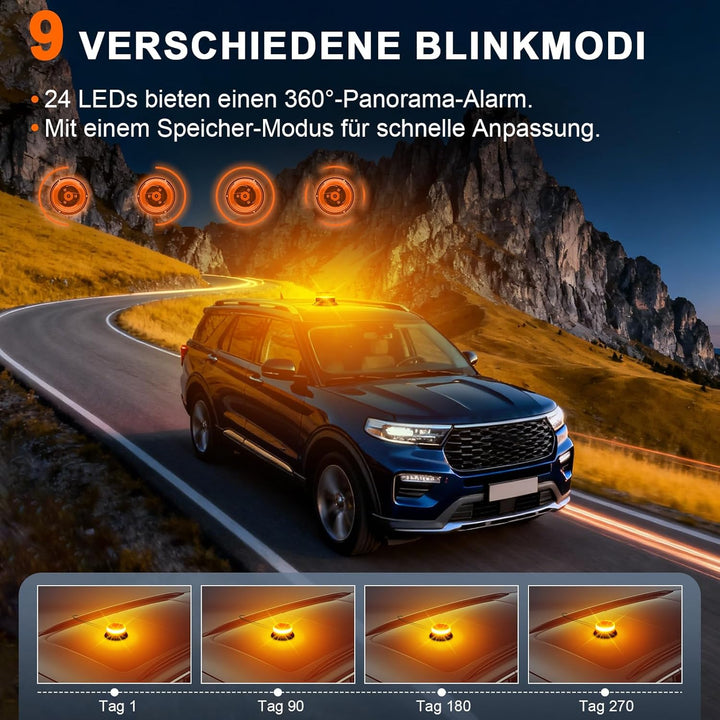 Dinfu LED Rundumleuchte led warnleuchte, 12V-24V Gelb Warnlicht mit magnetischem und 9 Modes für KFZ