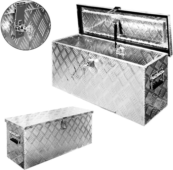 Trucky Truckbox, Deichselbox Aluminium, Anhängerbox 15 Grössen, Werkzeugkiste mit Schloss und Schlüs