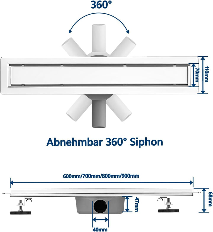 Neodrain Duschrinne 60cm Edelstahl Bodenablauf - 360° Siphon Befliesbar Duschablauf Flach mit Geruch
