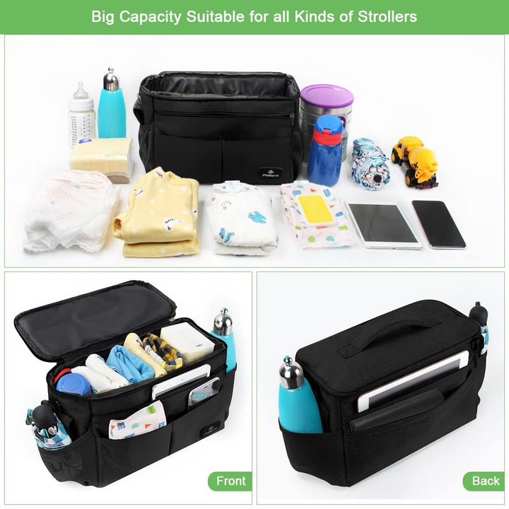PHILORN Kinderwagen Organizer mit Isolierte Getränkehalter, Universal Kinderwagentasche, Baby Grosse