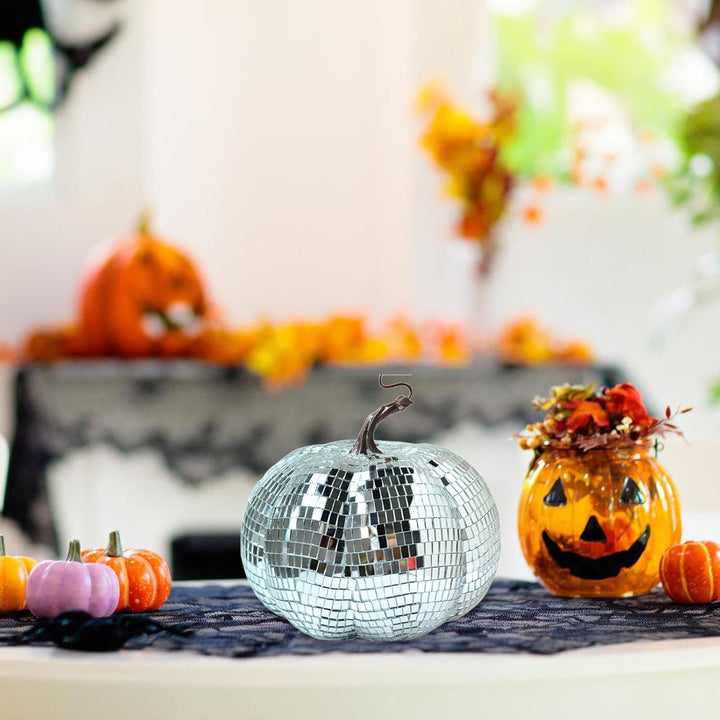 Zyntora Glitzer-Disco-Kürbis, Disco-Kugel-Kürbis Halloween | Künstliche Discokugel in Kürbisform, kü
