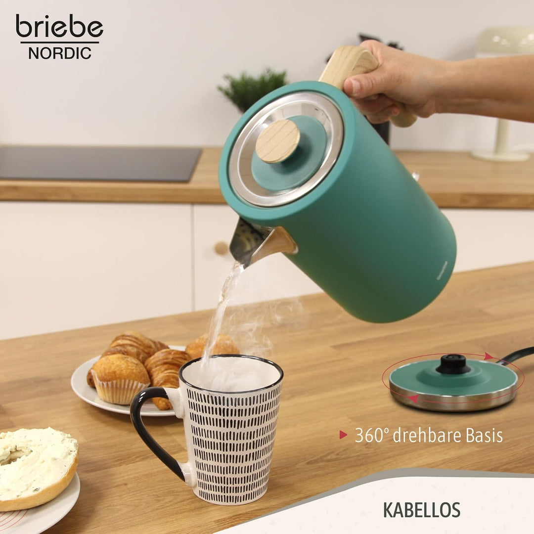 briebe Nordic Wasserkocher 1,7L Elektrischer Teekocher 2200W Schnell Aufheizender, BPA-frei, 360° So