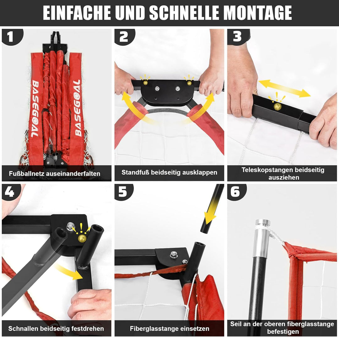 Fussballtor Outdoor [180cm/240cm/365cm], Faltbares Fussballtor Garten &amp; Training mit Koordinationsle