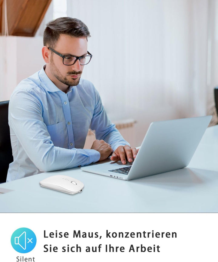 AE WISH ANEWISH Kabellos Bluetooth Maus with USB-C-Adapter wiederaufladbare Leise Mini Maus Kabellos