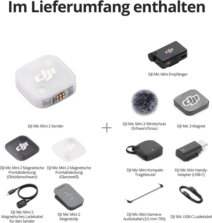 DJI Mic Mini 2 (1 TX + 1 Standard RX), kabelloses Lavalier-Mikrofon für iPhone und Android/Kamera/Ta