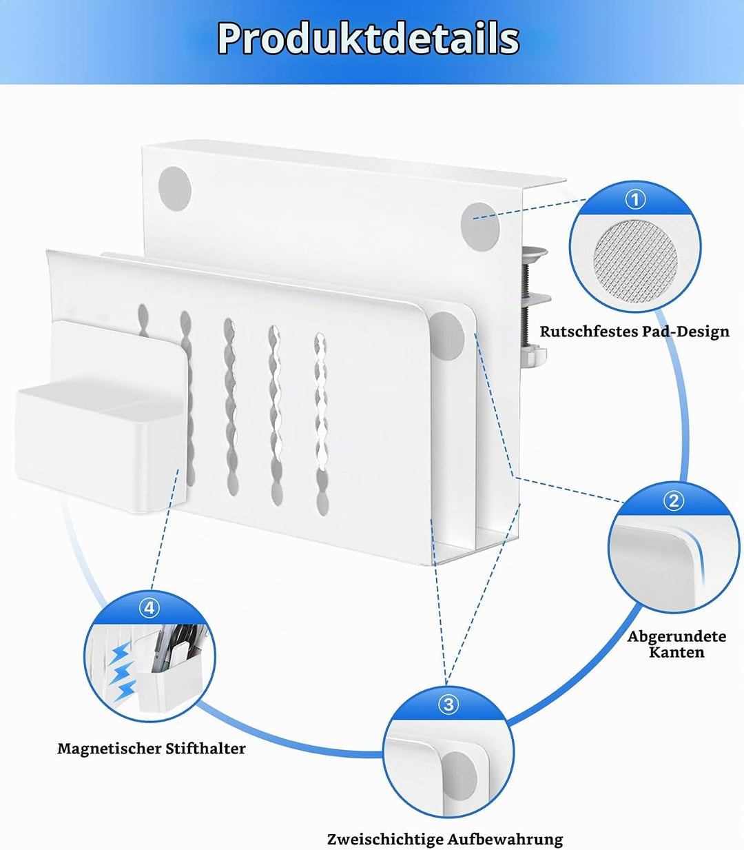 Schreibtisch Seitenaufbewahrung, Doppelschichtiger Desk Side Storage Mit Magnetischer Stifthalter Ke