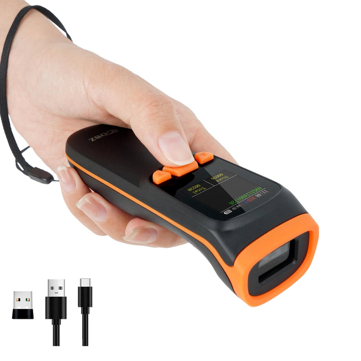 OBZ Barcode Scanner Kabellos mit Display, 1D 2D QR Code Scanner Bluetooth/USB/2.4G Wireless, Tragbar