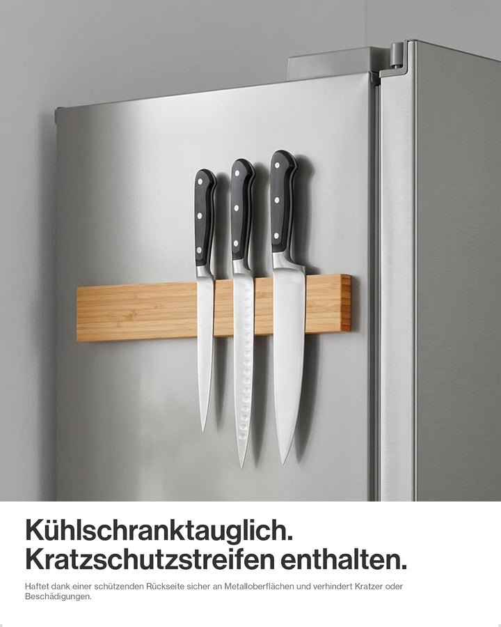 LARHN Magnetleiste Messer aus Bambus mit Extra Starkem Magnet - 40 cm - Messerhalter Magnetisch Holz