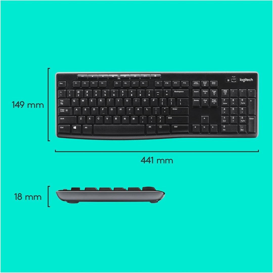 Logitech MK270 Kabelloses Set mit Tastatur und Maus für Windows, US QWERTY-Layout - Schwarz