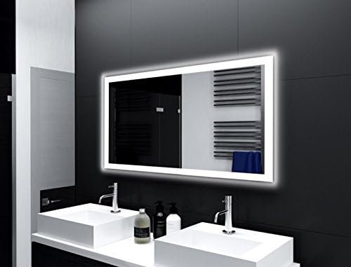 SARAR | LED Badspiegel Sete mit LED-Beleuchtung, eckiger Wandspiegel mit rundum Beleuchtung, Leuchts