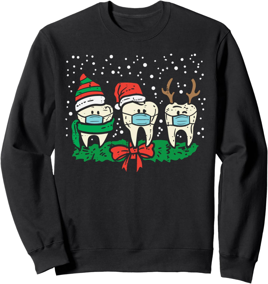 Elf Santa Reindeer Teeth Mask Xmas Quarantine Dentist Gift Sweatshirt