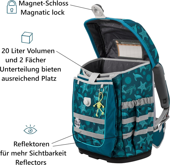 Familando - McNeill Ergo Complete Schulranzen Set - 6-teilig mit Federmappe - Orca Wal - Ergonomisch
