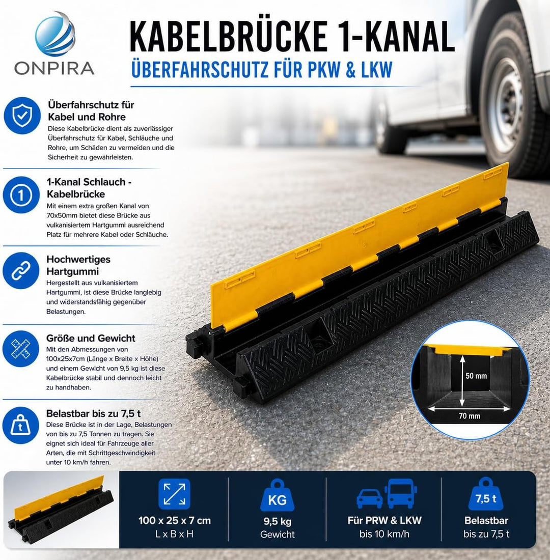 1 Kanal Kabelbrücke Schlauchbrücke mit extra grossen Kanal (70x50mm) Überfahrschutz Kabelkanal Brück