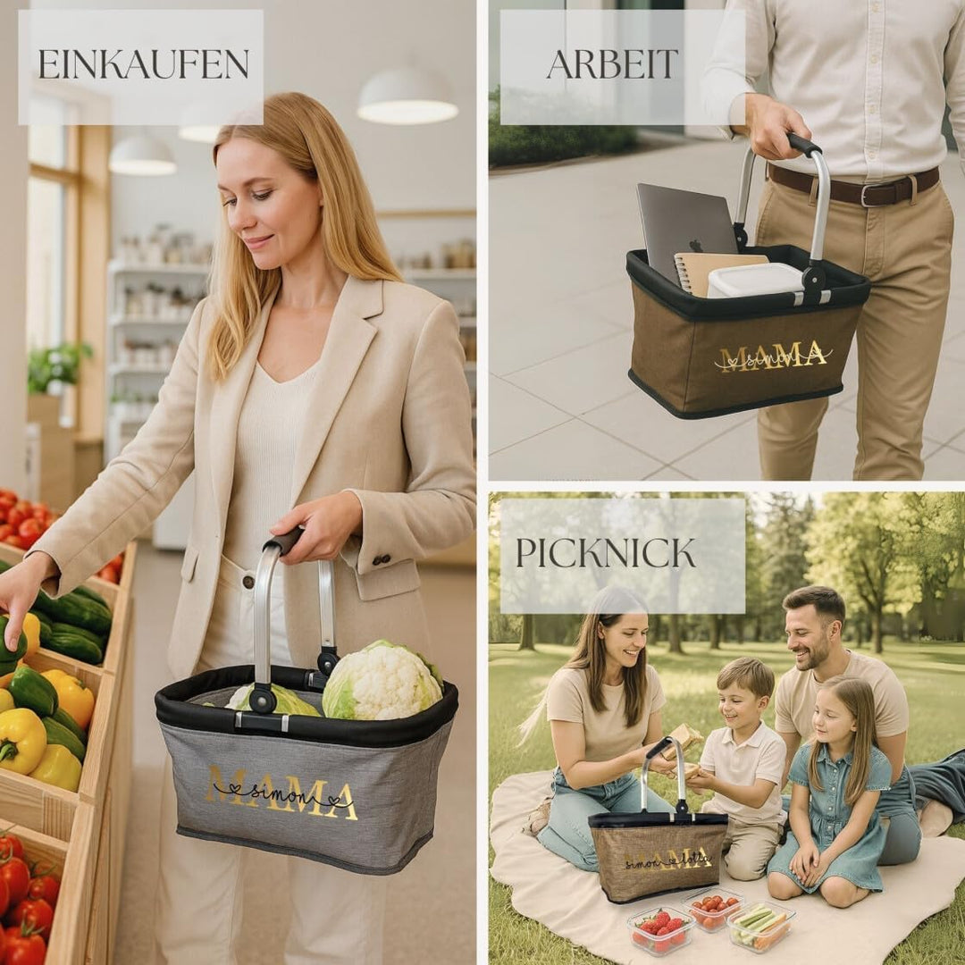 Einkaufskorb Mama personalisiert, Personalisiertes Geschenk Einkaufstasche mit Name, Tragekorb mit A