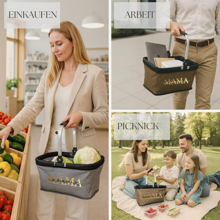 Einkaufskorb Mama personalisiert, Personalisiertes Geschenk Einkaufstasche mit Name, Tragekorb mit A