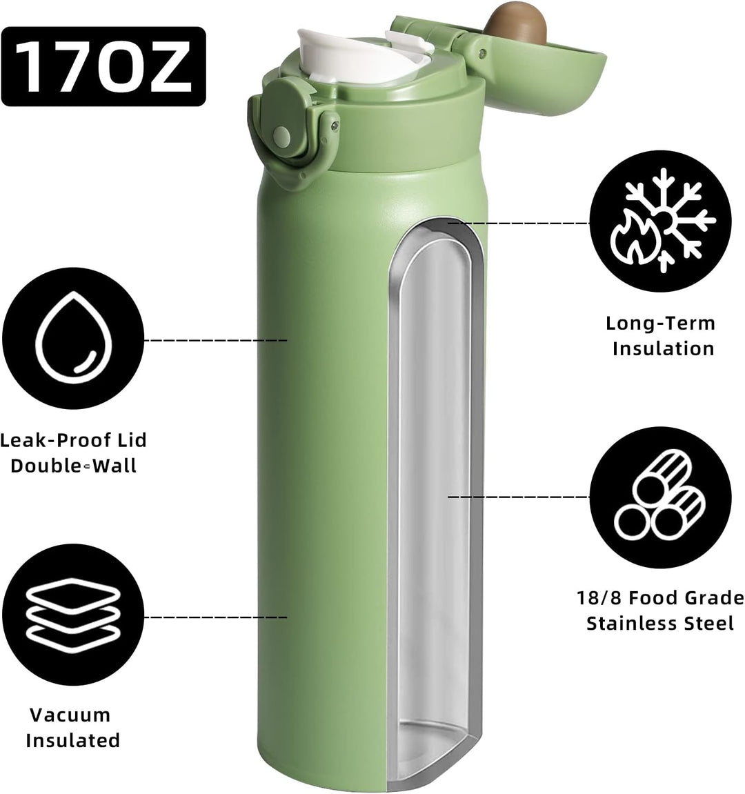 Olerd 500ML Thermosflasche, Edelstahl Trinkflasche, Doppelwandisolierung Thermosflask, Isolierflasch
