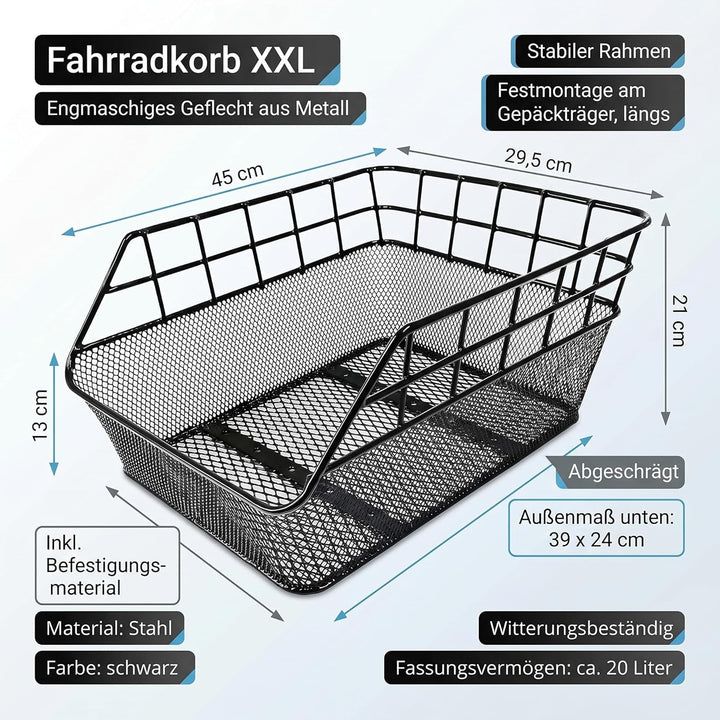Fahrradkorb XXL - Schultaschenkorb - Einkaufskorb - Gepäckträgerkorb - Hinterradkorb - Metallkorb -