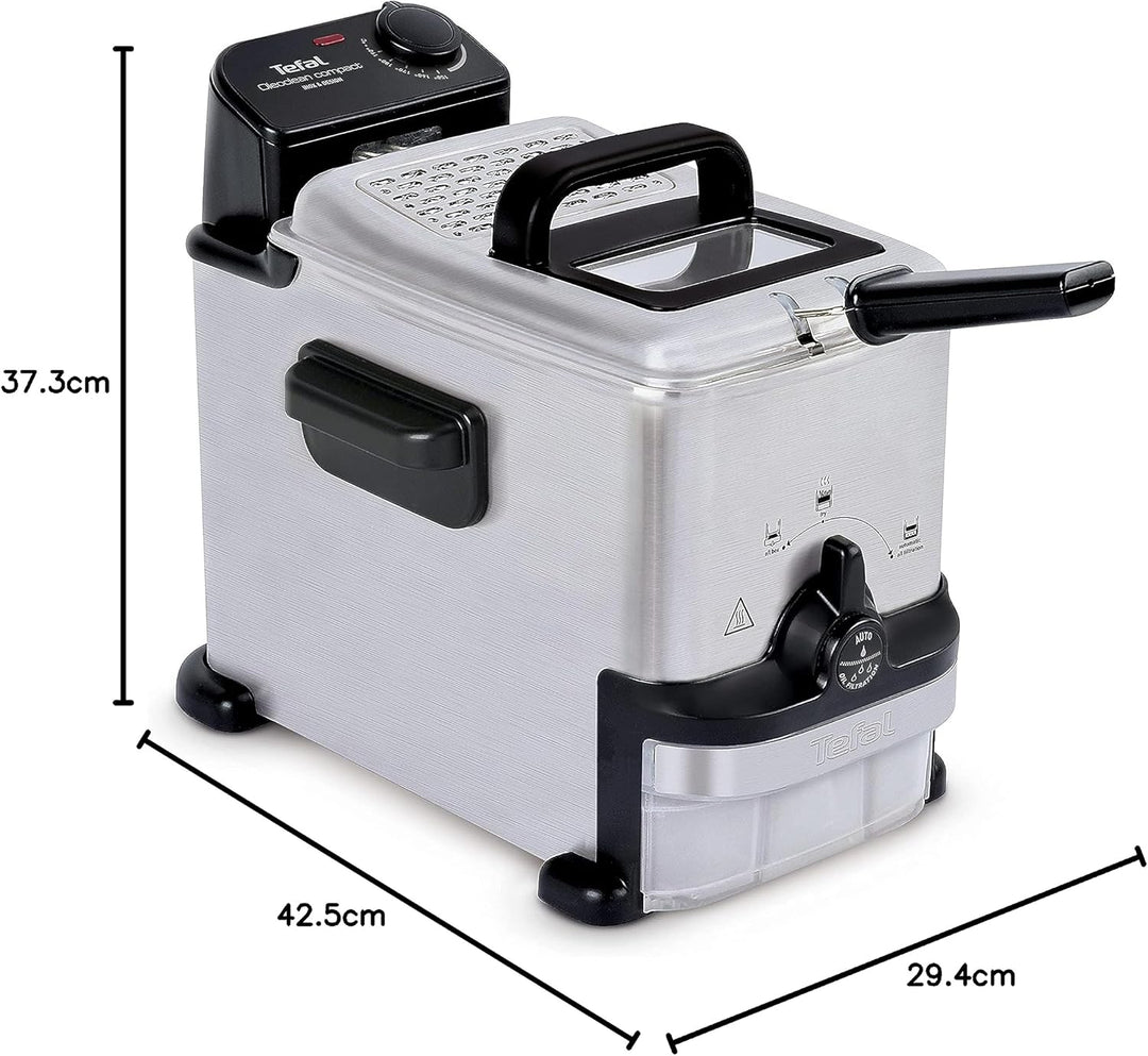 Tefal FR7016 Oleoclean Compact Elektrische Fritteuse | 2 L Öl-Kapazität | automatische Ölfiltration