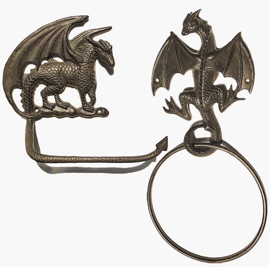 Gothic Dragon Toilettenpapierhalter und Handtuchring-Set, Wandmontage, dekoratives Badezimmerzubehör