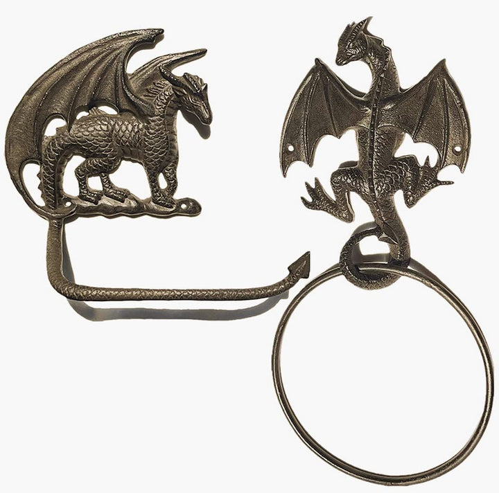 Gothic Dragon Toilettenpapierhalter und Handtuchring-Set, Wandmontage, dekoratives Badezimmerzubehör