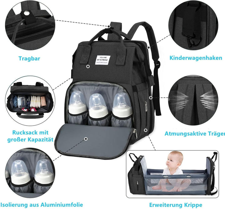 Baby Wickeltasche Rucksack,Diaper Backpack,Babytasche Reiserucksack mit Wickelauflage,Multifunktiona