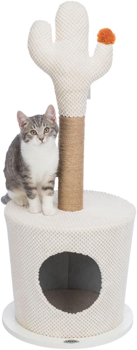 TRIXIE Katzen Kratzbaum Kratztonne HÖHLE MIT Kaktus, 36 × 84 cm, Creme- 44414