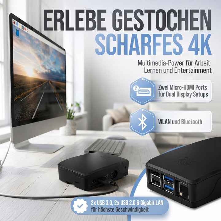 Raspberry Pi 4 2GB Starter-Kit Black | Offizielles Netzteil 15W | Offizielles Gehäuse | 64GB Edition