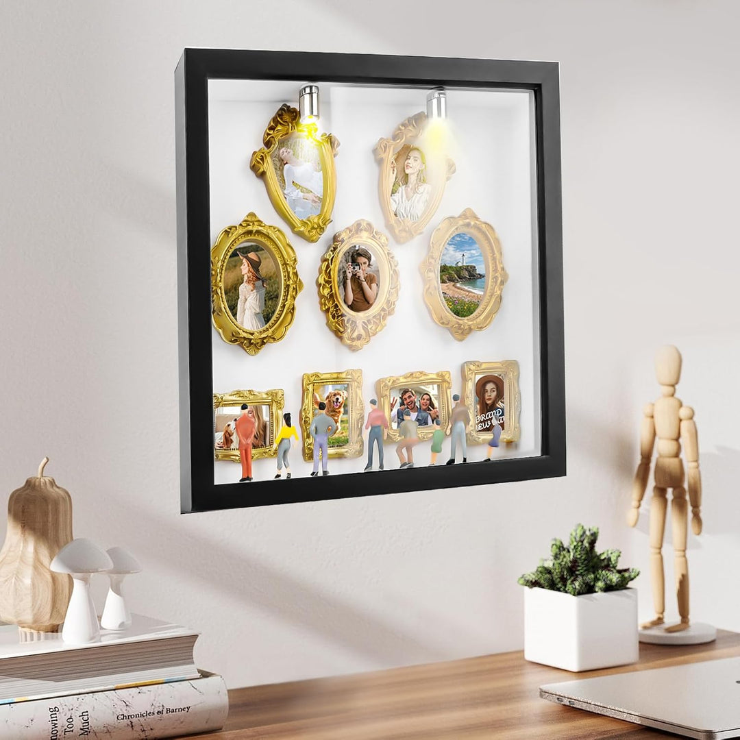 DIY Mini Museum Silhouette Box, Foto Erinnerungsanzeige Set mit 8 Mini Goldene Rahmen &amp; 8 Zufällig F