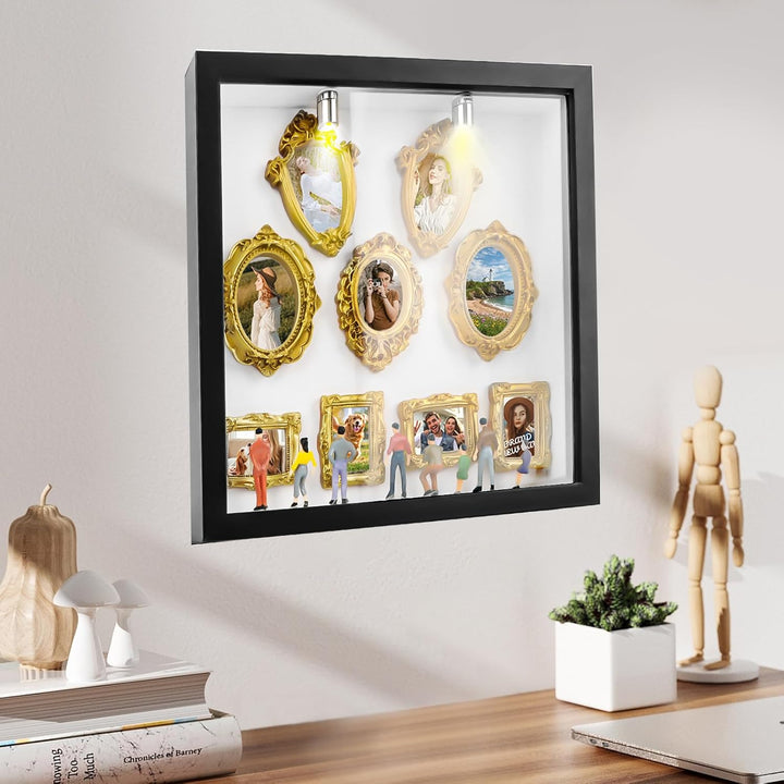 DIY Mini Museum Silhouette Box, Foto Erinnerungsanzeige Set mit 8 Mini Goldene Rahmen &amp; 8 Zufällig F