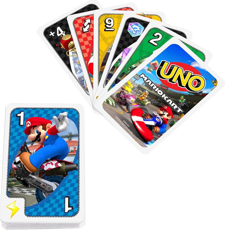 Mattel Games GWM70 - UNO Mario Kart-Kartenspiel mit 112 Karten, für Spieler ab 7 Jahren, Mario Kart