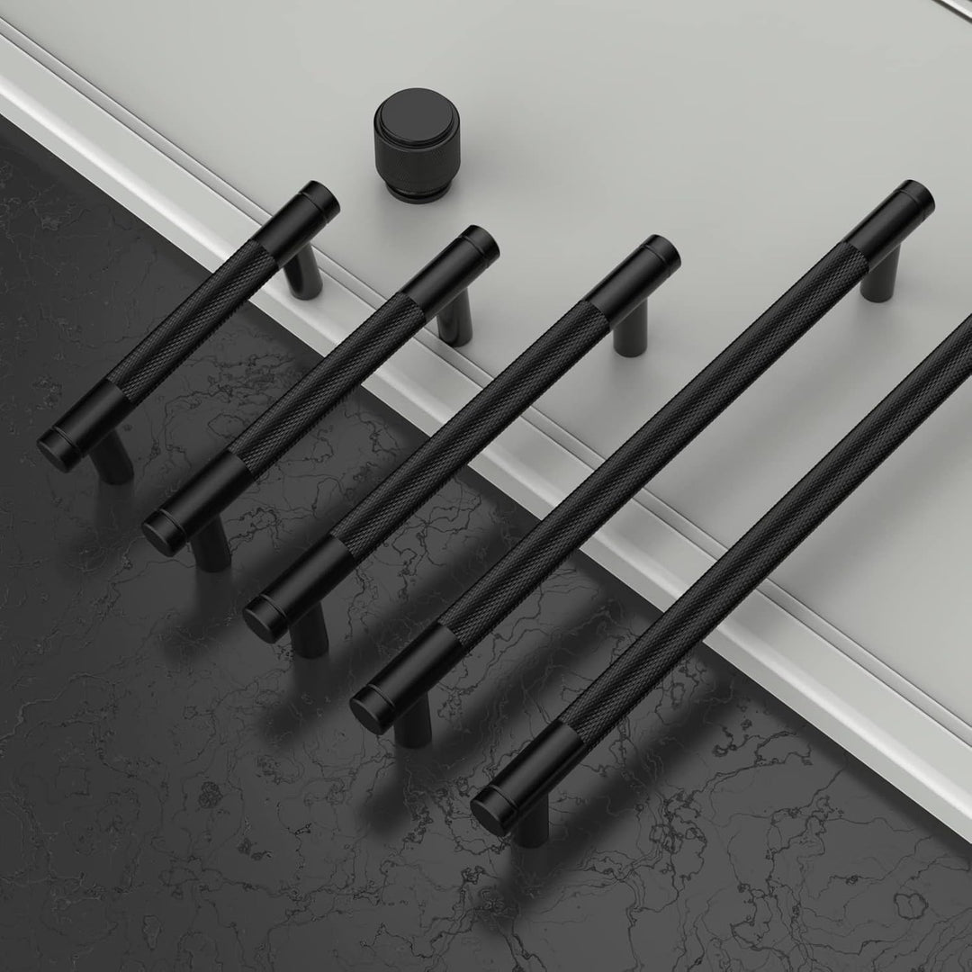 Amerdeco 10 Stück Gerändelte Schrankgriffe Schwarzes Griffe Möbel Möbelgriffe 128mm Lochabstand Türg