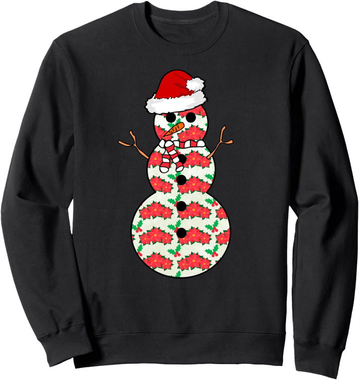 Poinsettia Festive Floral Christmas Print Cute Snowman Gift Sweatshirt