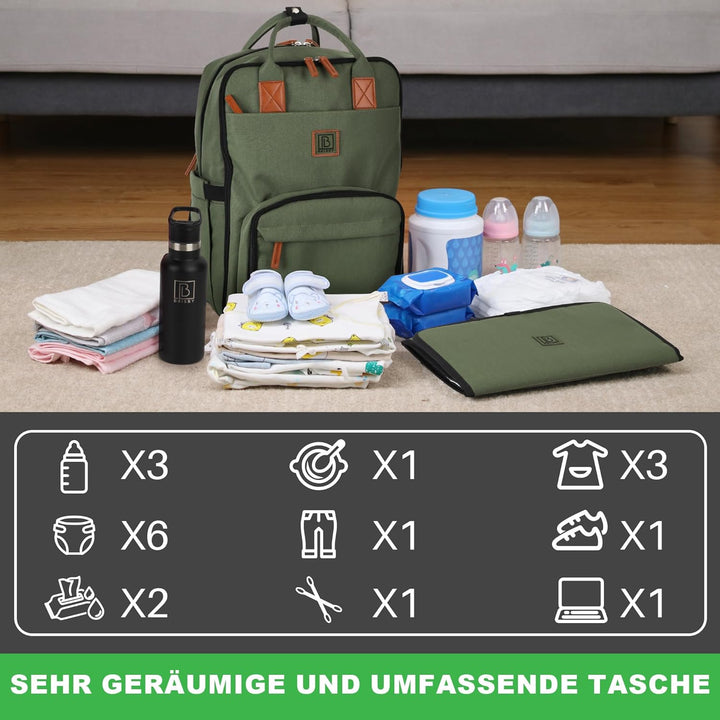 Brisby Wickelrucksack gross - Wickeltasche kinderwagen mit isoliertes Frontfach, Babytasche mit Wick