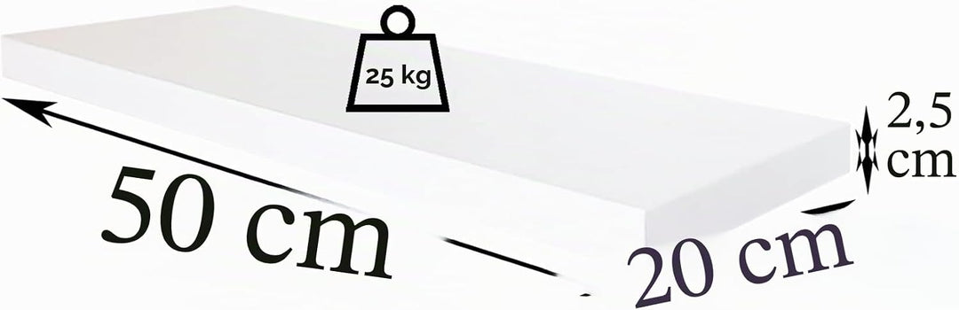 Henor Wandregal FSC® Holzwandregal 50 x 20 x 2.5 cm. Laden Sie 25 kg. Weiss 50 Weiss, P-20 Cm., 50 W