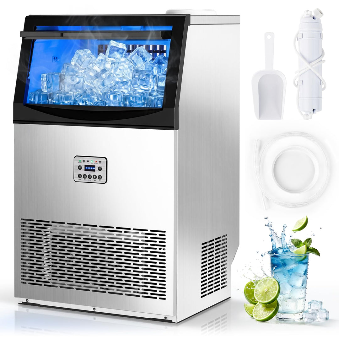 LEADZM Kommerzielle Eiswürfelmaschine Freistehender Eiswürfelbereiter Eismaschine mit Timer, ideal f