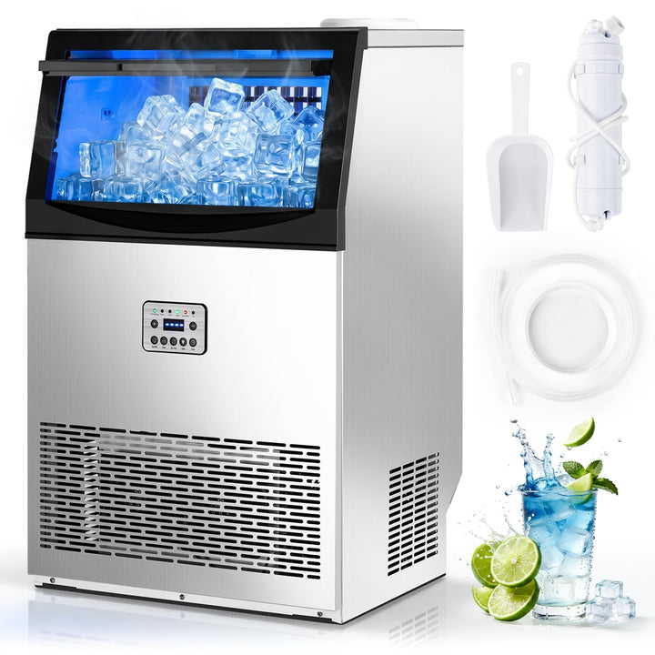 LEADZM Kommerzielle Eiswürfelmaschine Freistehender Eiswürfelbereiter Eismaschine mit Timer, ideal f
