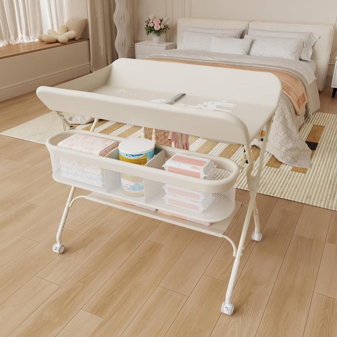 OHMG klappbare Wickelkommode Wickeltisch, Baby Wickelkombi, mit Wickelauflage Sicherheitsgurt und Ab