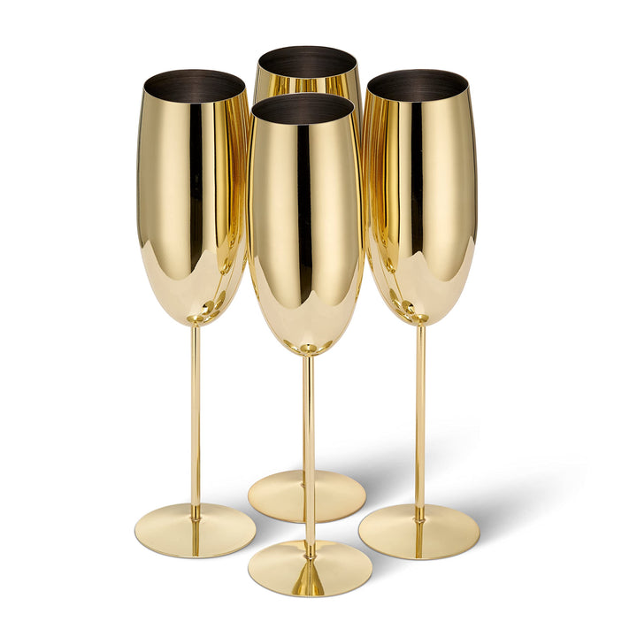 Oak & Steel - 4 Edelstahl Sektgläser Geschenkset, Champagner & Prosecco Gläser (285ml) - Gold - Robu