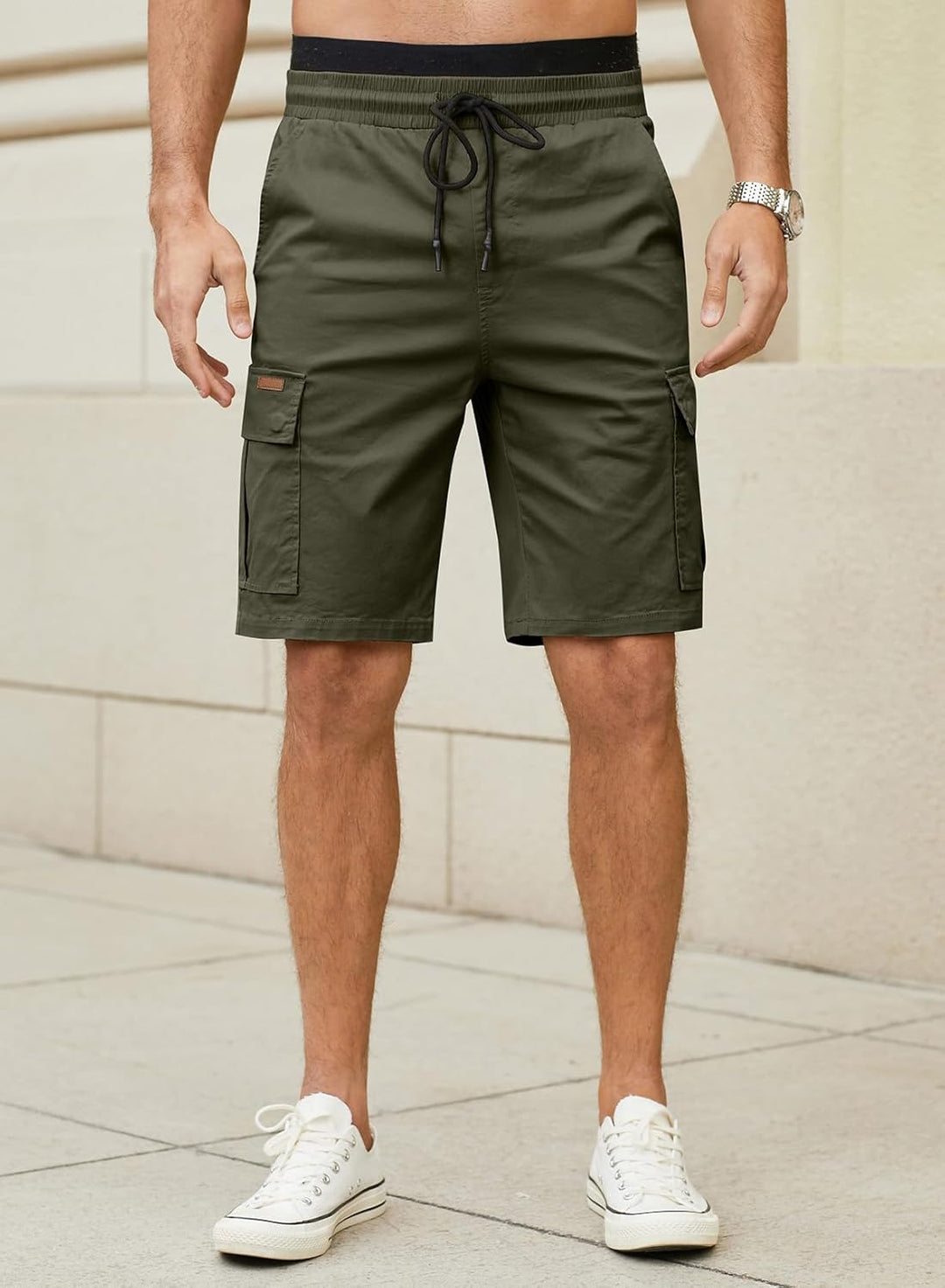 JMIERR Kurze Hosen Herren Baumwolle Cargo Shorts Herren Sommer Freizeithose mit Taschen S C Grün, S